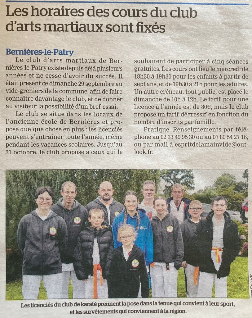 Basse Normandie karaté club de karaté esprit de la main vide condé sur noireau condé en normandie Valdallière Vassy Karaté Shotokan